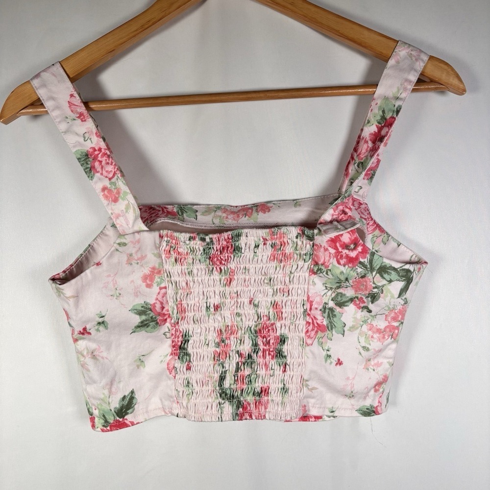 Y2K Smocked Crop Top Womens Medium Floral Coquette Layering - Picture 2 of 6